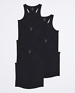 Black multipack of 5 muscle racer vests