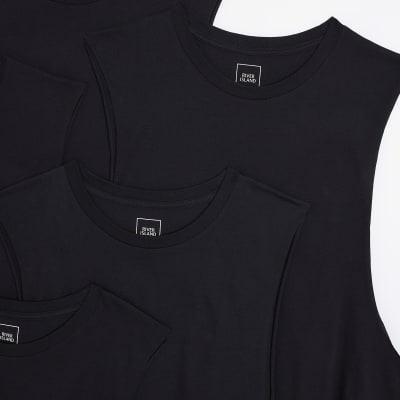 Black multipack of 5 muscle tank tops River Island