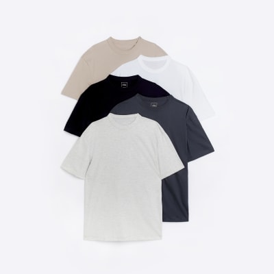 Black multipack of 5 regular fit t-shirts | River Island