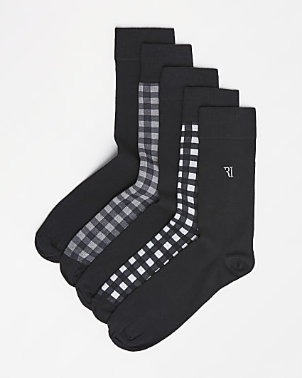 Black multipack of 5 RI gingham Socks