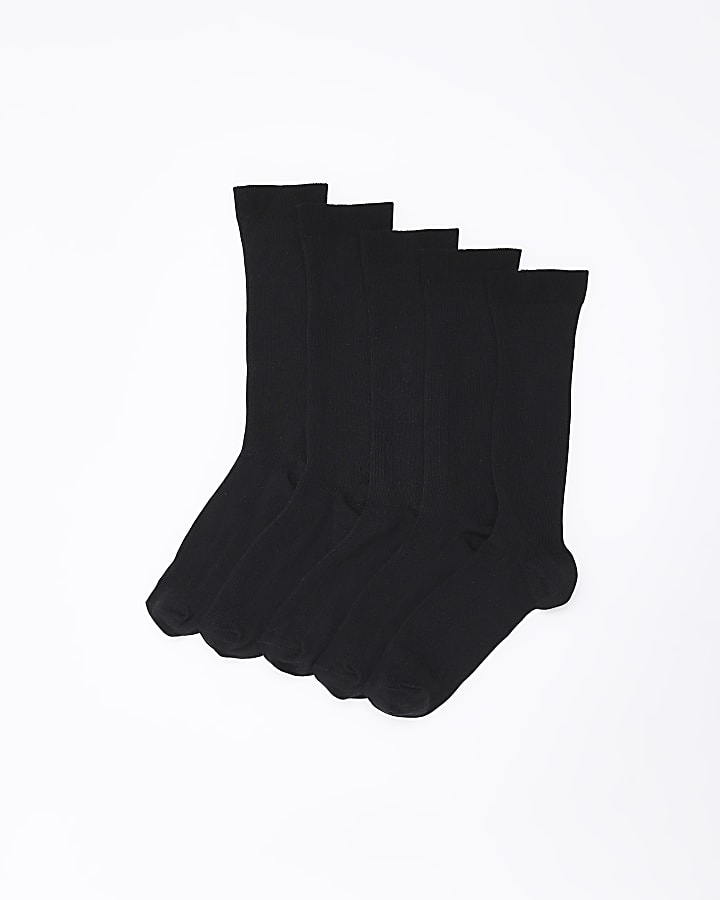 Black multipack of 5 rib ankle socks