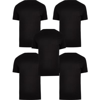 Black multipack of 5 slim fit tshirts River Island