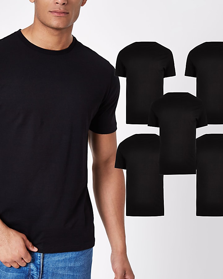 Black multipack of 5 slim fit t-shirts