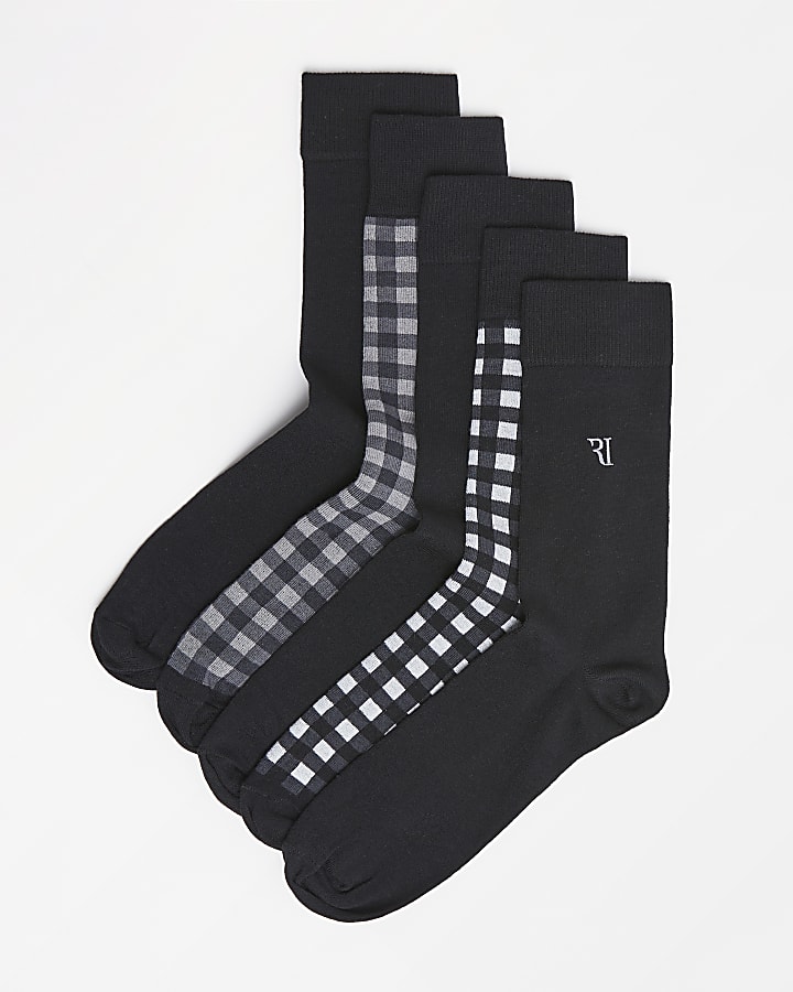 Black multipack RI gingham Socks