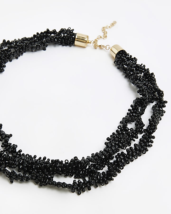 Black multirow beaded necklace