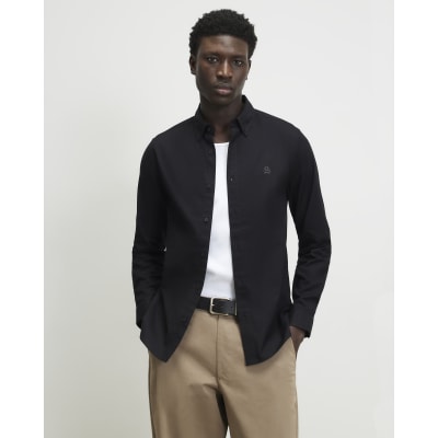 Black Muscle Fit Cotton Oxford Shirt