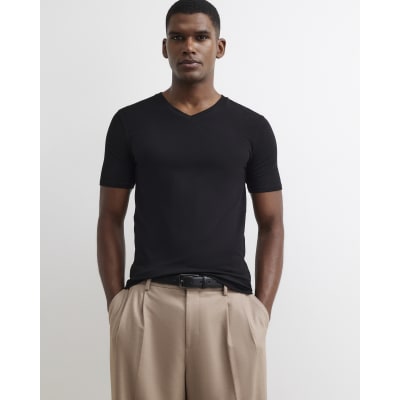 Black Muscle Fit Cotton V Neck T-Shirt