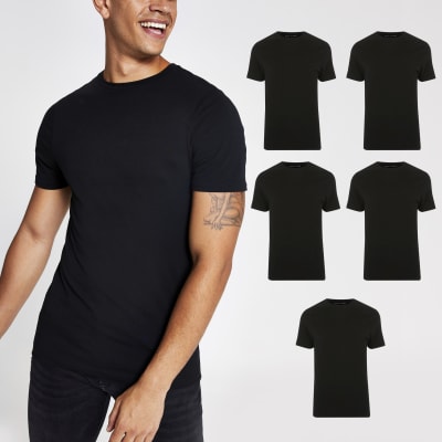 Black muscle fit crew neck T-shirt 5 pack