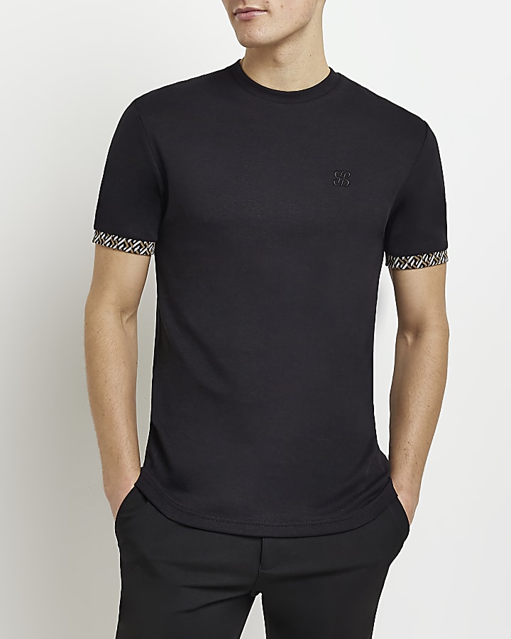 Black Muscle fit Geometric t-shirt