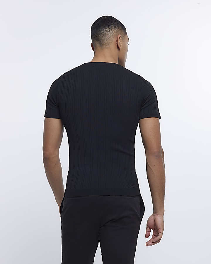 Black Muscle fit Knitted T-shirt