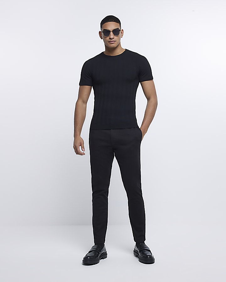 Black Muscle fit Knitted T-shirt