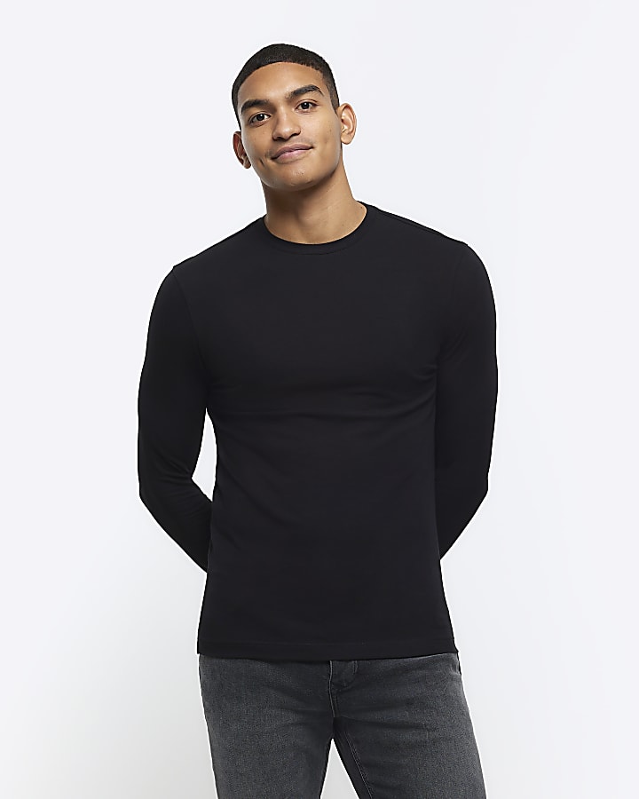 Black muscle fit long sleeve t-shirt