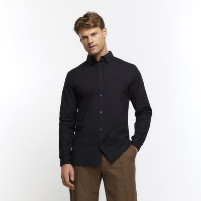 Black Muscle Fit Oxford Smart Shirt River Island