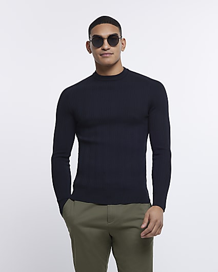 Black Muscle fit Ribbed jumper
