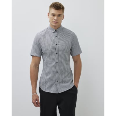 Black Muscle Fit Short Sleeve Dogtooth Shirt