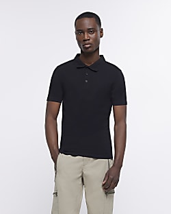 Black muscle fit short sleeve polo shirt