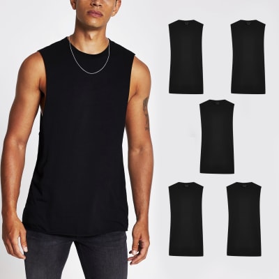 Black muscle fit tank top 5 Pack River Island