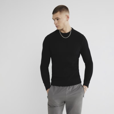 Muscle fit black jumper best sale