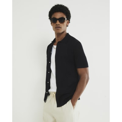 Black Muscle Fit Textured Short Sleeve Shirt