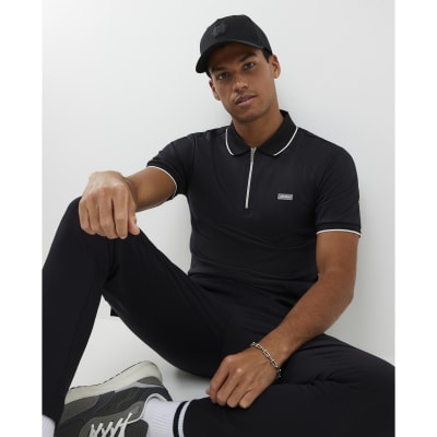 Black Muscle Fit Tipped Polo Shirt