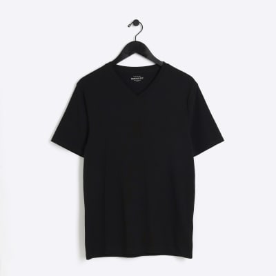 Black muscle fit V neck t-shirt | River Island