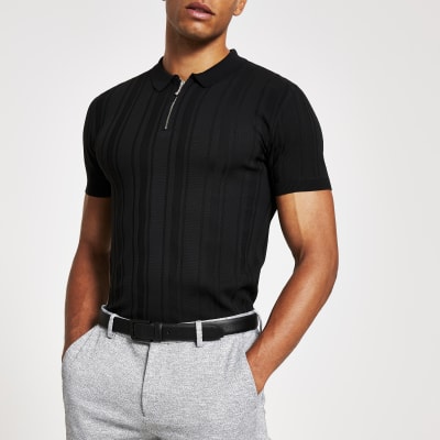 black zip polo shirt