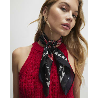 Black Nautical Print Tie Scarf