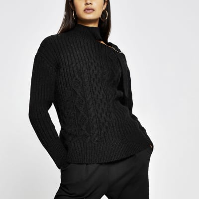Black neck detail jumper River Island