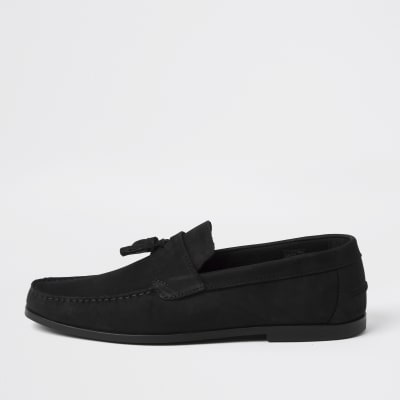 Black nubuck tassel loafers | River Island