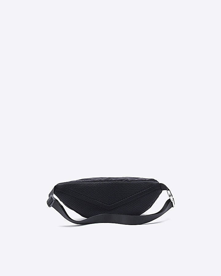 Black nylon double zip cross body bag
