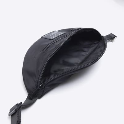 Black nylon double zip cross body bag