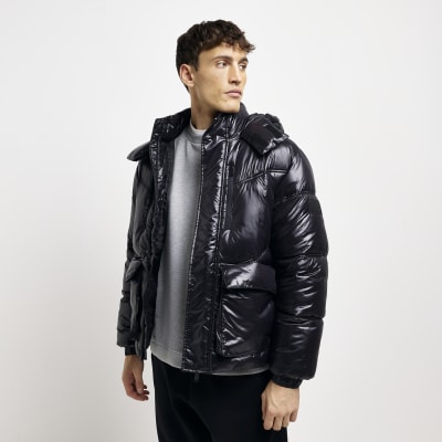 River Island oversized monogram puffer in black