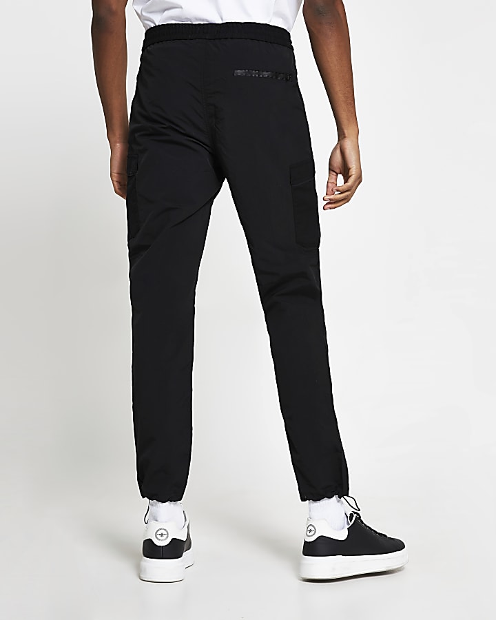 Black nylon zip detail trousers
