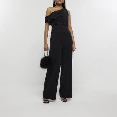 Black off shoulder drape jumpsuit