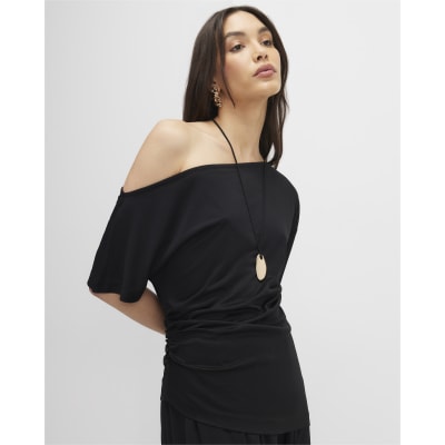 Black Off Shoulder Drape Top