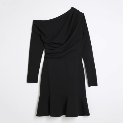 Black Off The Shoulder Draped Mini Dress | River Island