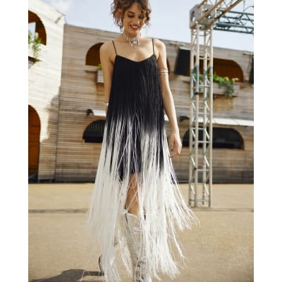 River island white fringe dress online
