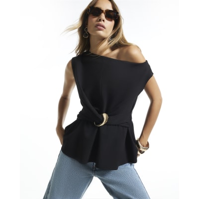 One Shoulder Buckle Detail Top