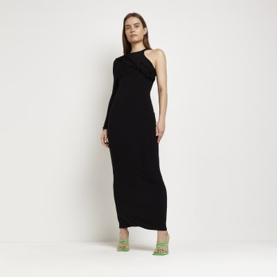 Black one shoulder maxi bodycon dress