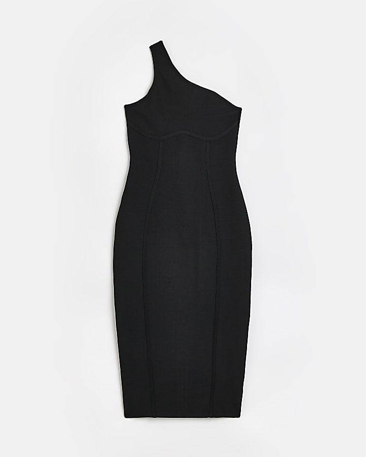 Black one shoulder midi dress