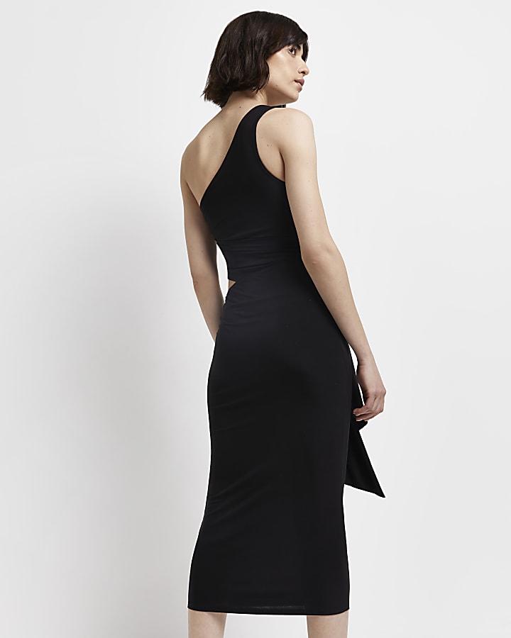 Black one shoulder midi dress