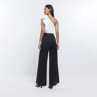 Black one shoulder wide leg jumpsuit River Island