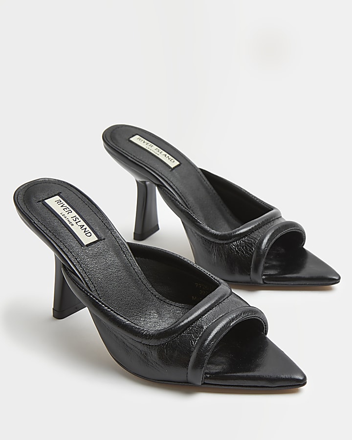 Black open toe heeled mules