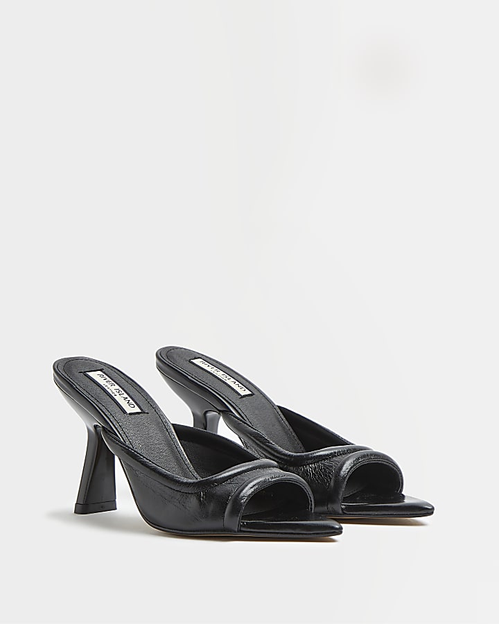 Black open toe heeled mules