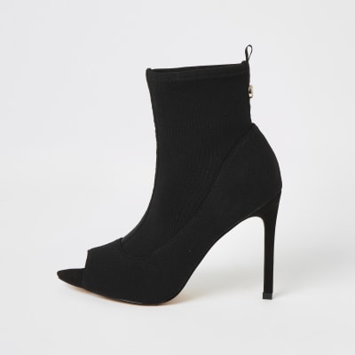 black peep toe heeled boots