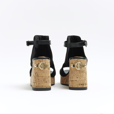 Black open toe wedge heeled sandals