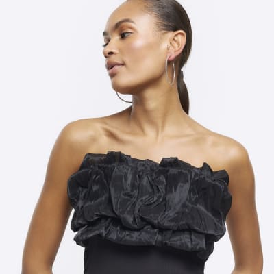 Black Organza Bandeau Top River Island