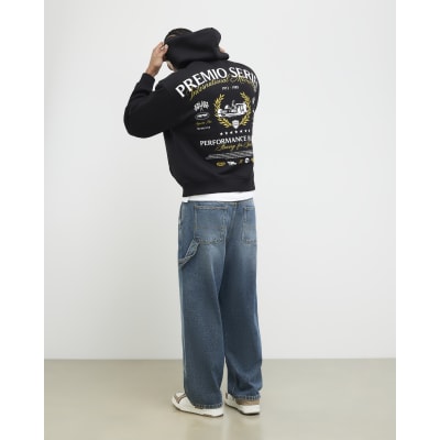 Black Oversize Fit Racing Hoodie