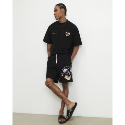 Black Oversized Cotton Blend Textured T-Shirt