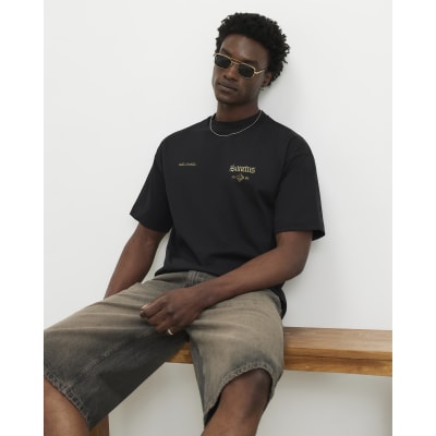 Black Oversized Cotton Sanctus Angel T-Shirt